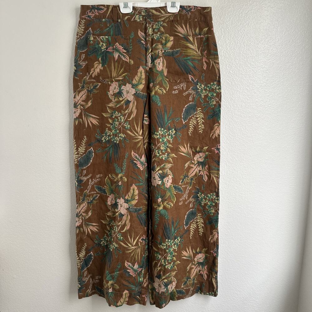 Sanctuary 100% Linen Wide Leg Tropical Floral Print Pants SZ 32
